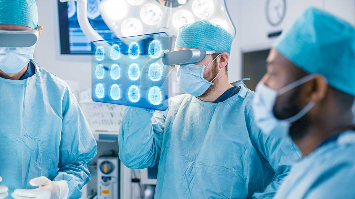 Doctors in an ER laboratory reviewing Brain CT Scans